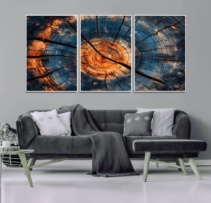 81894502-MGV-CV-36X24-Burnt Wood Wall Art Canvas Print, Framed Aged Timber Art Picture Print, Rustic Tree Slice Perfect Rustic Decor Artwork for Home,