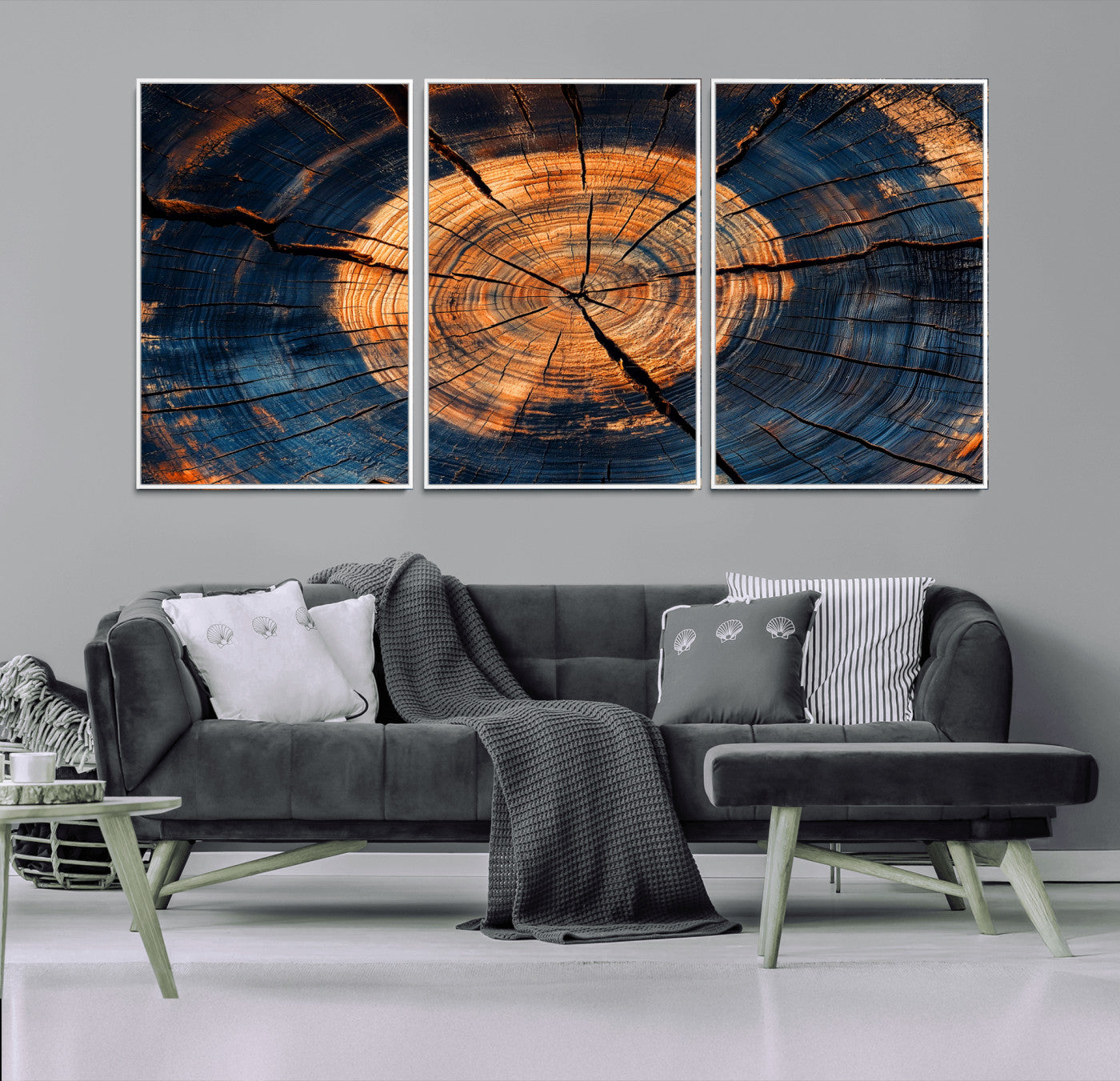 18975622-MGV-CV-36X24-Burnt Wood Wall Art Canvas Print, Framed Aged Timber Art Picture Print, Rustic Tree Slice Perfect Rustic Decor Artwork for Home,