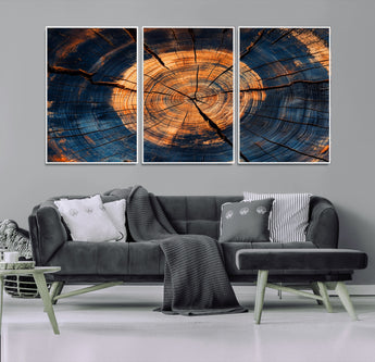 18975622-MGV-CV-36X24-Burnt Wood Wall Art Canvas Print, Framed Aged Timber Art Picture Print, Rustic Tree Slice Perfect Rustic Decor Artwork for Home,