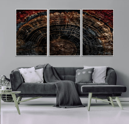43686762-MGV-CV-36X24-Dark Wood Ring Wall Art Canvas Print, Framed Abstract Wood Tree Art Picture Print, Rustic Tree Slice Perfect Rustic Decor Artwork