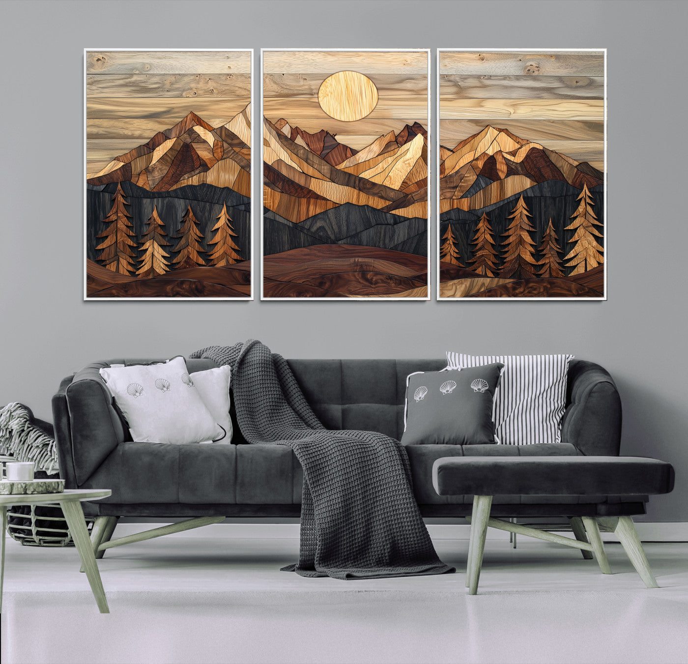 39116082-MGV-FC-60X30-3P_White-Wood Mountain Landscape Wall Art Canvas Print, Framed Sunset Hills Art Picture Print, Abstract Nature Perfect Boho Decor Artwork