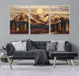 39116082-MGV-FC-60X30-3P_White-Wood Mountain Landscape Wall Art Canvas Print, Framed Sunset Hills Art Picture Print, Abstract Nature Perfect Boho Decor Artwork
