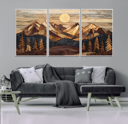 39116082-MGV-FC-60X30-3P_White-Wood Mountain Landscape Wall Art Canvas Print, Framed Sunset Hills Art Picture Print, Abstract Nature Perfect Boho Decor Artwork