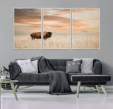 87282289-MGV-FC-60X30-3P_White-Bison Wall Art Canvas Print, Framed Buffalo Art Picture Print, Western Prairie Perfect Rustic Decor Artwork