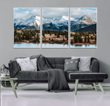 36247746-MGV-FC-60X30-3P_White-Snowy Peaks Wall Art Canvas Print, Framed Alpine Lake Art Picture Print, Pine Forest Perfect Alpine Wilderness Decor Artwork