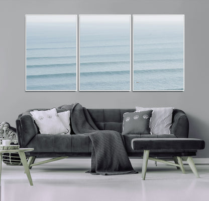 47814787-MGV-CV-36X24-Ocean Waves Wall Art Canvas Print, Framed Solo Surfer Art Picture Print, Wave Lines Perfect Minimalist Ocean Decor Artwork