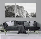 39393420-MGV-FC-60X30-3P_White-El Capitan Wall Art Canvas Print, Framed Yosemite Cliff Art Picture Print, Monochrome Mountain Perfect Monochrome Sierra Decor