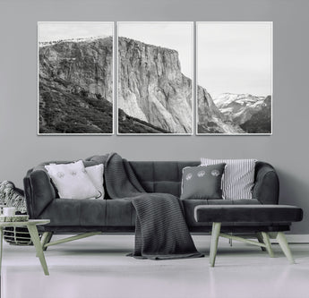 39393420-MGV-FC-60X30-3P_White-El Capitan Wall Art Canvas Print, Framed Yosemite Cliff Art Picture Print, Monochrome Mountain Perfect Monochrome Sierra Decor