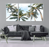87247012-MGV-FC-60X30-3P_White-Skyward Palm Trees Wall Art Canvas Print, Framed Tropical Sky Art Picture Print, Coconut Palm Perfect Tropical Skyview Decor