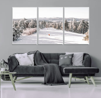 62119206-MGV-FC-60X30-3P_White-Snowy Trail Wall Art Canvas Print, Framed Ski Slope Art Picture Print, Winter Pines Perfect Alpine Adventure Decor Artwork