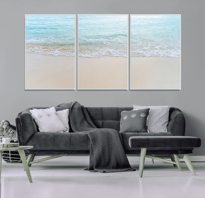 77194056-MGV-CV-36X24-Soft Shoreline Wall Art Canvas Print, Framed Gentle Waves Art Picture Print, Clear Water Perfect Minimalist Coastal Decor Artwork