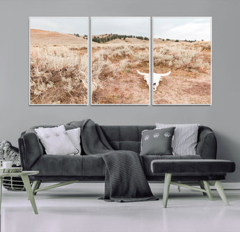 97234735-MGV-FC-60X30-3P_White-Rustic Bones Wall Art Canvas Print, Framed Desert Sage Art Picture Print, Prairie Skull Perfect Minimal Rustic Decor Artwork