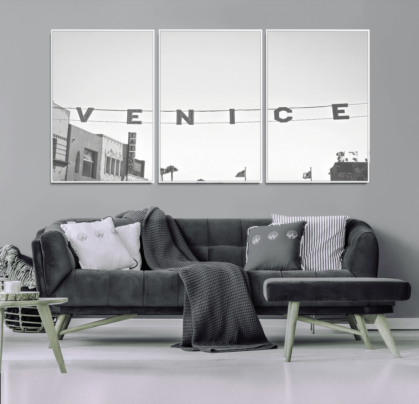 68254589-MGV-FC-60X30-3P_White-Venice Sign Wall Art Canvas Print, Framed Venice Letters Art Picture Print, Los Angeles Perfect Minimalist Urban Decor Artwork