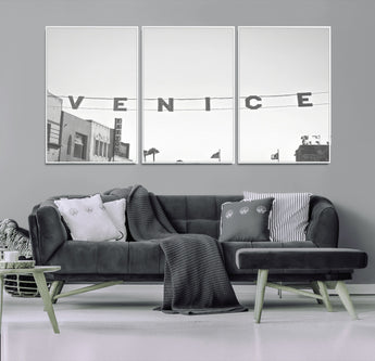 68254589-MGV-FC-60X30-3P_White-Venice Sign Wall Art Canvas Print, Framed Venice Letters Art Picture Print, Los Angeles Perfect Minimalist Urban Decor Artwork