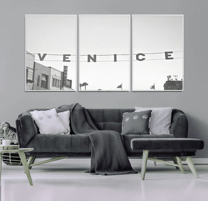 68254589-MGV-FC-60X30-3P_White-Venice Sign Wall Art Canvas Print, Framed Venice Letters Art Picture Print, Los Angeles Perfect Minimalist Urban Decor Artwork