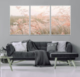 79164340-MGV-FC-60X30-3P_White-Pastel Grasses Wall Art Canvas Print, Framed Soft Meadow Art Picture Print, Field in Breeze Perfect Pastel Minimal Decor Artwork