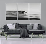 24029476-MGV-CV-36X24-Black Wave Wall Art Canvas Print, Framed Abstract Surf Art Picture Print, Minimalist Ocean Perfect Minimalist Coastal Decor