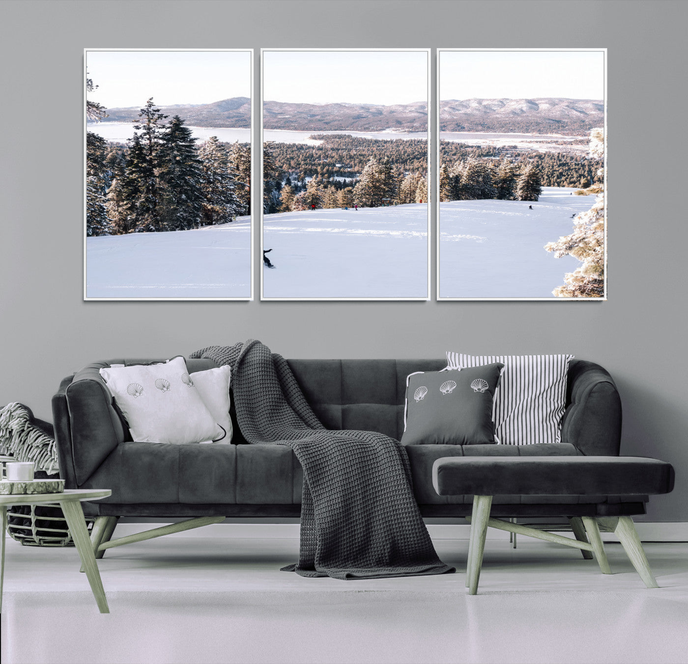79857868-MGV-CV-36X24-Snowy Mountain Wall Art Canvas Print, Framed Ski Slope Art Picture Print, Winter Forest Perfect Modern Rustic Decor Artwork