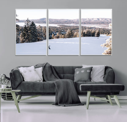 79857868-MGV-CV-36X24-Snowy Mountain Wall Art Canvas Print, Framed Ski Slope Art Picture Print, Winter Forest Perfect Modern Rustic Decor Artwork