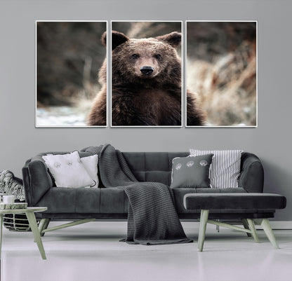47112103-MGV-CV-36X24-Brown Bear Wall Art Canvas Print, Framed Forest Wildlife Art Picture Print, Woodland Bear Perfect Rustic Cabin Decor Artwork