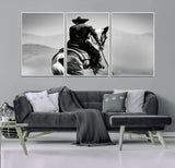 83102464-MGV-CV-36X24-Western Cowboy Wall Art Canvas Print, Framed Monochrome Horse Art Picture Print, Western Equestrian Perfect Rustic Western Decor