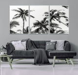 46641801-MGV-FC-60X30-3P_White-Palm Tree Wall Art Canvas Print, Framed Black White Tropics Art Picture Print, Monochrome Palms Perfect Modern Tropical Minimalist