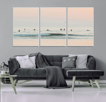 98888919-MGV-FC-60X30-3P_White-Pastel Ocean Wall Art Canvas Print, Framed Soft Sunset Swimming Art Picture Print, Calm Sea Horizon Perfect Soft Coastal