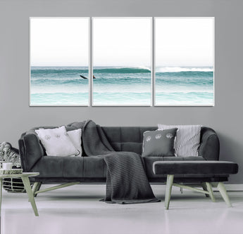 56345117-MGV-CV-36X24-Minimalist Surfing Wall Art Canvas Print, Framed Ocean Waves Art Picture Print, Soft Ocean Perfect Minimalist Coastal Decor