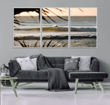 24896468-MGV-FC-60X30-3P_White-Sunset Surf Wall Art Canvas Print, Framed Golden Waves Art Picture Print, Tropical Ocean Perfect Tropical Boho Decor Artwork