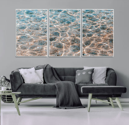 26580287-MGV-FC-60X30-3P_White-Clear Water Wall Art Canvas Print, Framed Sunlit Ripples Art Picture Print, Ocean Texture Perfect Modern Coastal Decor Artwork