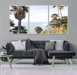 51404565-MGV-FC-60X30-3P_White-Palm Trees Wall Art Canvas Print, Framed Ocean Breeze Art Picture Print, Coastal View Perfect Tropical Coastal Decor Artwork