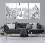 44705668-MGV-CV-36X24-Winter Forest Wall Art Canvas Print, Framed Snowy Forest Art Picture Print, Ski Lift Perfect Scandinavian Decor Artwork