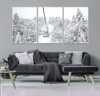 44705668-MGV-CV-36X24-Winter Forest Wall Art Canvas Print, Framed Snowy Forest Art Picture Print, Ski Lift Perfect Scandinavian Decor Artwork