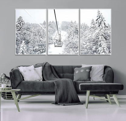 44705668-MGV-CV-36X24-Winter Forest Wall Art Canvas Print, Framed Snowy Forest Art Picture Print, Ski Lift Perfect Scandinavian Decor Artwork
