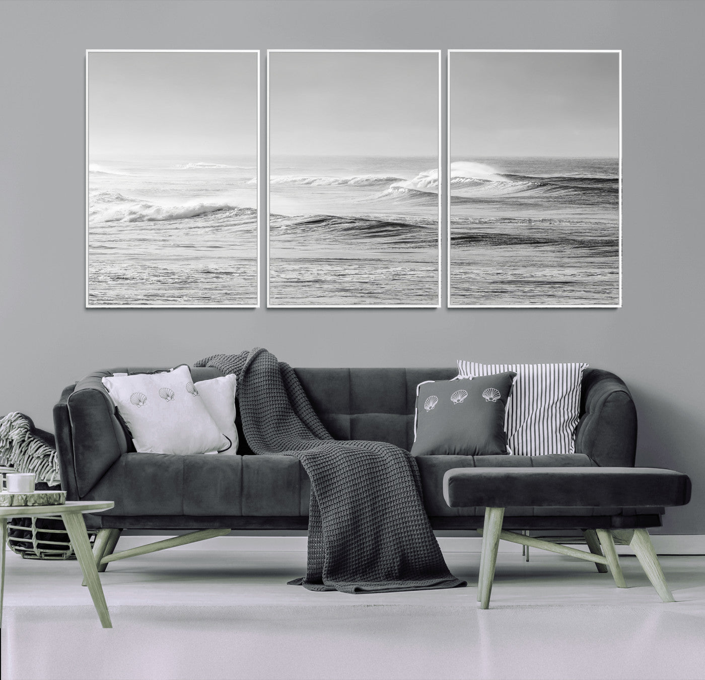 98634812-MGV-CV-36X24-Black and White Ocean Waves Wall Art – Minimalist Sea Canvas Print, Coastal Photography Decor for Living Room, Bedroom or Office