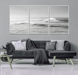 98634812-MGV-CV-36X24-Black and White Ocean Waves Wall Art – Minimalist Sea Canvas Print, Coastal Photography Decor for Living Room, Bedroom or Office