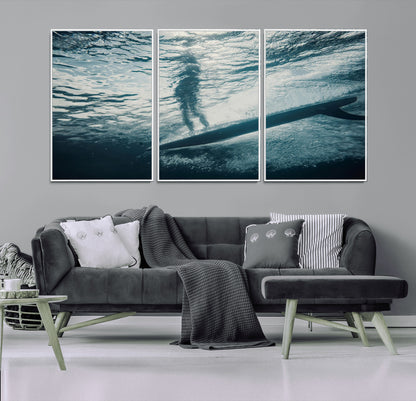 71192524-MGV-CV-36X24-Submerged Surf Wall Art Canvas Print, Framed Underwater Perspective Art Picture Print, Ocean Surf Perfect Coastal Adventure Decor
