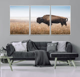 99620201-MGV-CV-36X24-Wild Bison Wall Art Canvas Print, Framed Bison in Prairie Art Picture Print, Rustic Western Perfect Rustic Western Decor Artwork