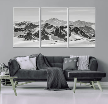 32399691-MGV-CV-36X24-Snowy Mountain Wall Art Canvas Print, Framed Mountain Peaks Art Picture Print, Alpine Mountains Perfect Minimalist Alpine Decor