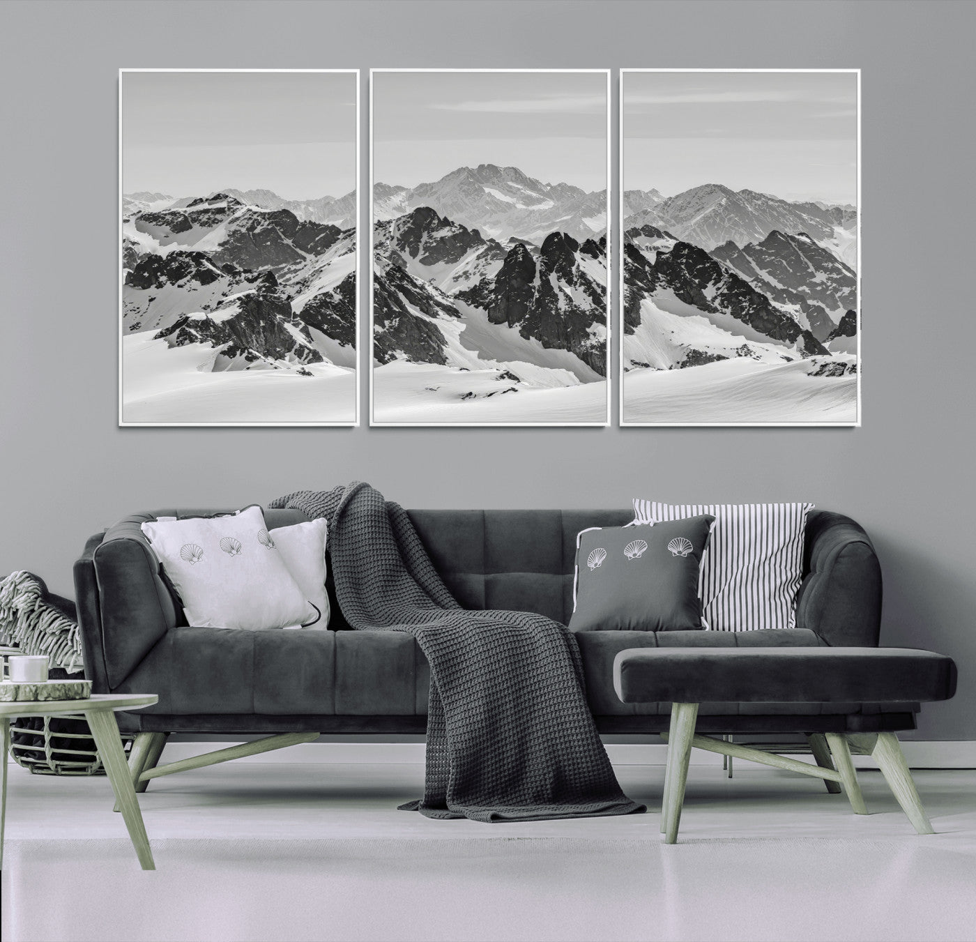 46884246-MGV-CV-36X24-Snowy Mountain Wall Art Canvas Print, Framed Mountain Peaks Art Picture Print, Alpine Mountains Perfect Minimalist Alpine Decor