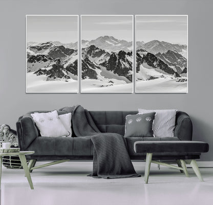 46884246-MGV-CV-36X24-Snowy Mountain Wall Art Canvas Print, Framed Mountain Peaks Art Picture Print, Alpine Mountains Perfect Minimalist Alpine Decor
