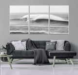 42544082-MGV-CV-36X24-Monochrome Seascape Wall Art Canvas Print, Framed Surf Wave Art Picture Print, Minimalist Ocean Perfect Moody Coastal Decor