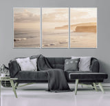 57669769-MGV-FC-60X30-3P_White-Misty Coastal Wall Art Canvas Print, Framed Golden Sunset Art Picture Print, Serene Shoreline Perfect Tranquil Coastal Decor