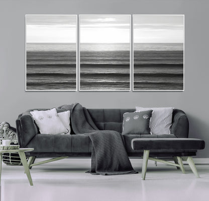 47305203-MGV-CV-36X24-Monochrome Ocean Wall Art Canvas Print, Framed Moody Ocean Art Picture Print, Calm Ocean Perfect Minimalist Coastal Decor Artwork