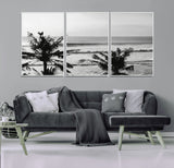 17508038-MGV-FC-60X30-3P_White-Tropical Coastline Wall Art Canvas Print, Framed Palm Trees Art Picture Print, Ocean Waves Perfect Minimalist Coastal Decor