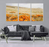 28972262-MGV-CV-36X24-Golden Wildflowers Wall Art Canvas Print, Framed Hills Bloom Art Picture Print, Poppy Meadow Perfect Rustic Nature Decor Artwork