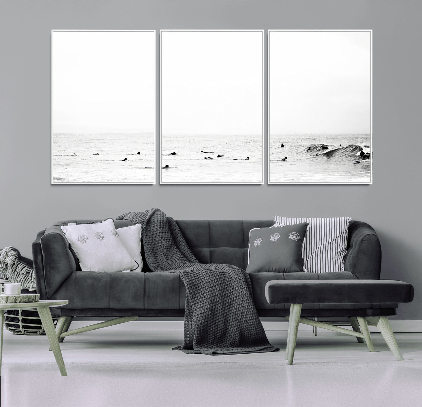 38441169-MGV-CV-36X24-Monochrome Swimming Wall Art Canvas Print, Framed Ocean Horizon Art Picture Print, Moody Coastal Perfect Minimalist Coastal Decor