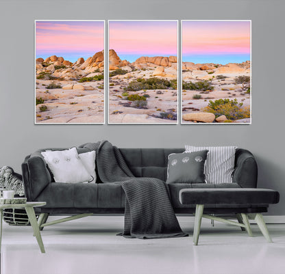 96167137-MGV-FC-60X30-3P_White-Vibrant Sunset Sky Wall Art Canvas Print, Framed Joshua Tree Art Picture Print, Rugged Terrain Perfect Southwestern Boho Decor