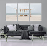 68327283-MGV-FC-60X30-3P_White-Beach Swing Wall Art Canvas Print, Framed Quiet Beach Art Picture Print, Calm Shoreline Perfect Bohemian Coastal Decor Artwork