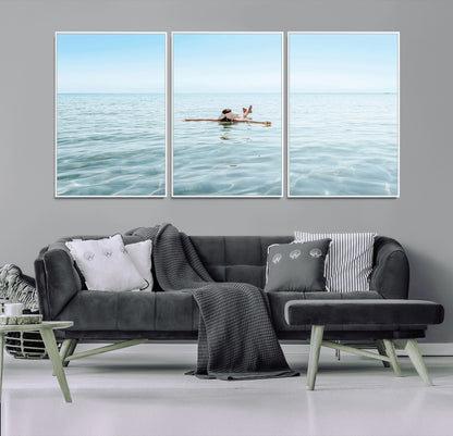 32624554-MGV-FC-60X30-3P_White-Swimming Relaxation Wall Art Canvas Print, Framed Peaceful Water Art Picture Print, Clear Sea Perfect Minimalist Aquatic Decor